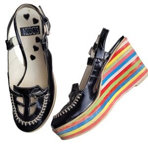Vintage Rainbow Pride Italian Hego's Milano Patent Leather Wedge 38 8 Festival